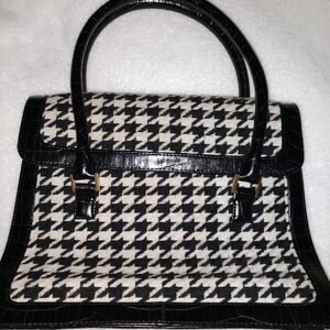 Maggie.B Black & White Herringbone and Black Leather Faux Croc Handbag